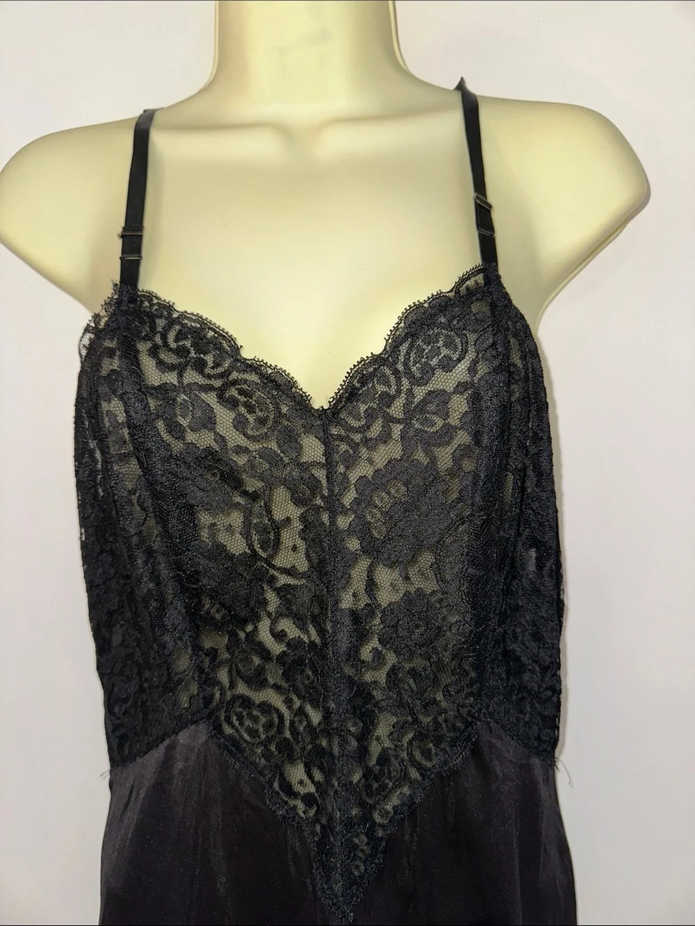 Vintage 60s Vanity Fair Black Nylon Full Slip with Lace Bodice & Trim - Picture 2 of 7